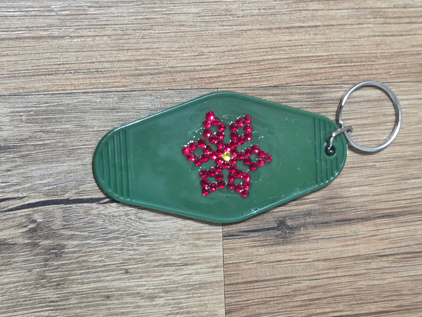 Cozy Christmas Poinsettia Rhinestone Keychain