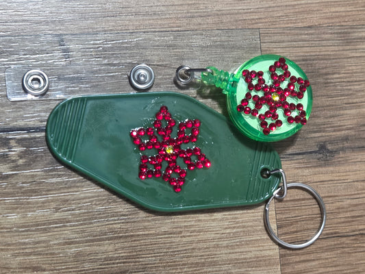 Cozy Christmas Poinsettia Rhinestone Keychain