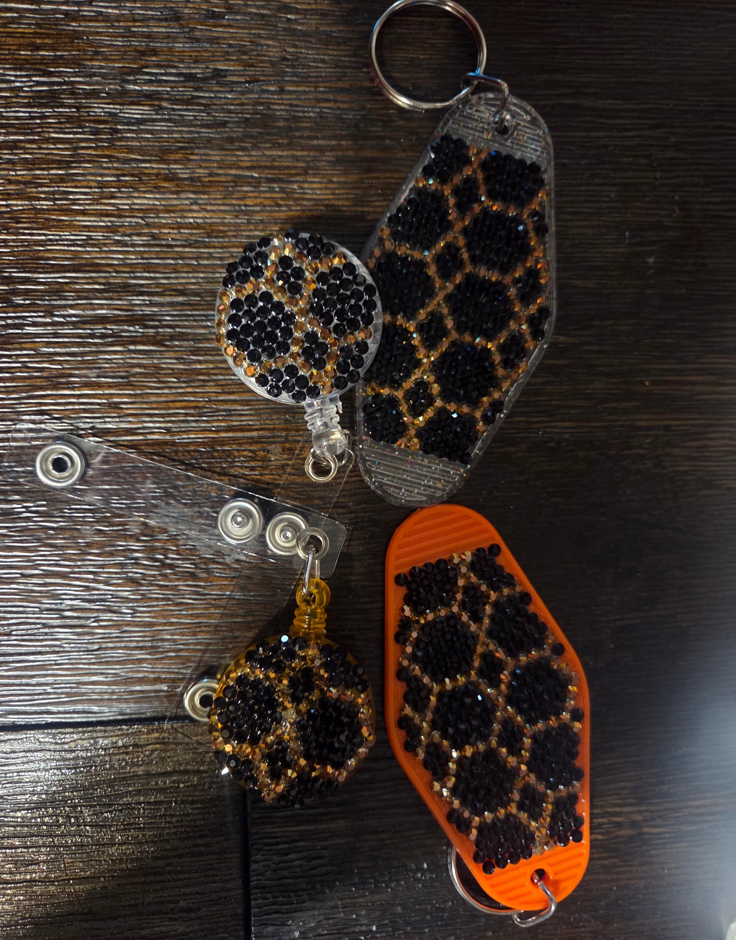 Golden Geometry Rhinestone Badge Reel or Keychain