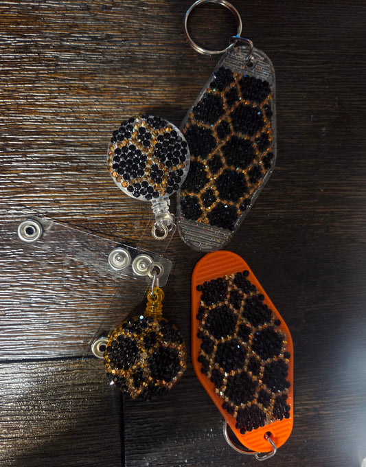 Golden Geometry Rhinestone Badge Reel or Keychain