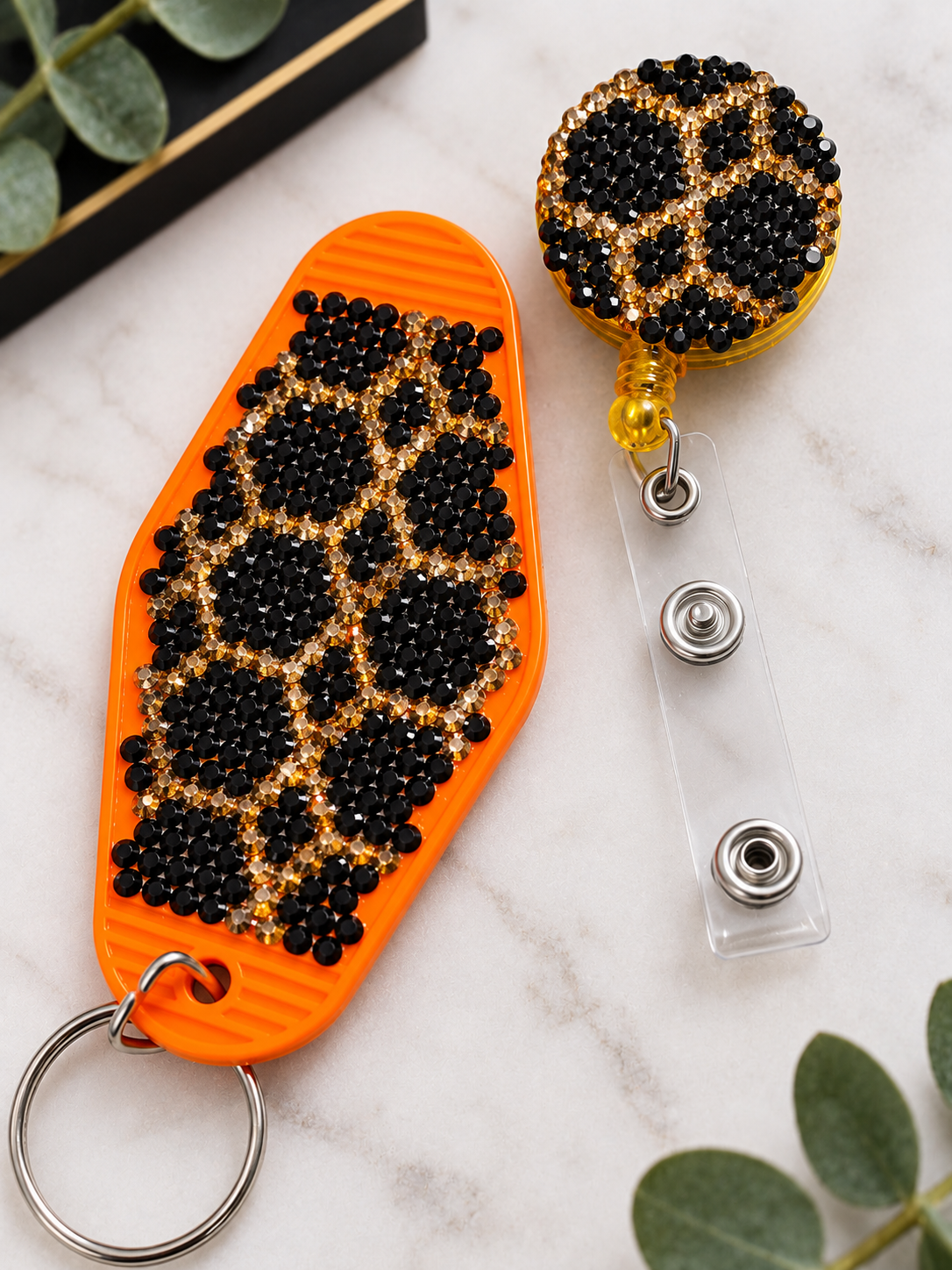 Golden Geometry Rhinestone Badge Reel or Keychain