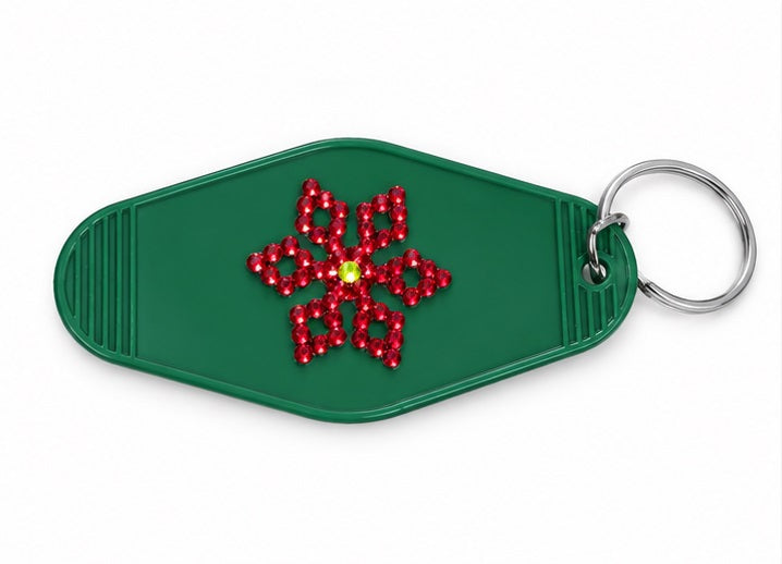 Cozy Christmas Poinsettia Rhinestone Keychain